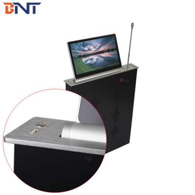 Conference room microphone with lcd monitor motorized lift mechanism for paperless system